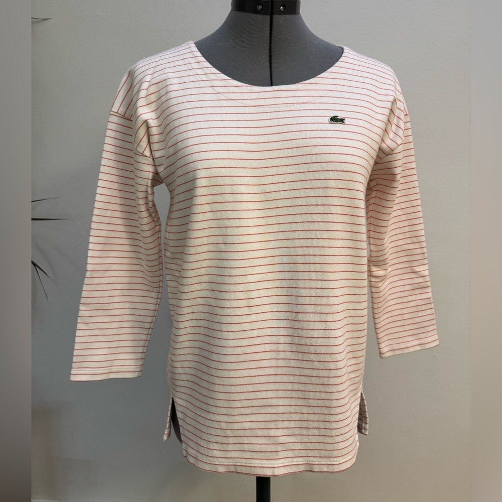 Lacoste 3/4 Long Sleeve White and Pink Striped shirt